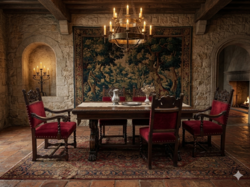 Antik neoreneszánsz bővíthető étkezőasztal 6 db székkel