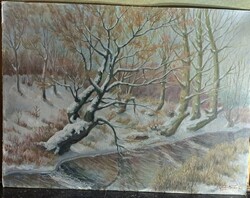 Kézdi-Kovács: Téli erdőrészlet patakkal