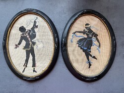 1920's Antik tűgobelin hímzett árnykép, bieder keret + üveg egyben﻿