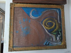 JÁK PÉTER 2025 o/v 50X 40cm "Semmi szélén vak madár" -antik  kerettel