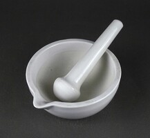 1Z230 Régi Zsolnay porcelán patika mozsár gyógyszerész mozsár törővel 13.7 cm