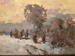 Cs. Farkas Lőrinc (1898 - 1966) : Tűznél melegedő katonák