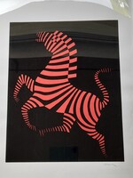 Victor Vasarely Piros zebra szitanyomat, 49 x 38 cm
