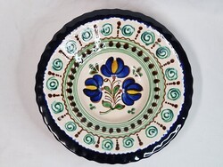 Nagy méretű 1977-es jelzett Hódmezővásárhelyi festett mázas kerámia tál vagy falidísz hibátlan 27 cm