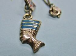 Különleges, régi Nefertiti ezüstmedál  türkizkék zománccal ezüstnyakláncon
