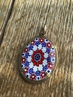 Régi nagy méretű muránói millefiori üveg medál aranyozott keretben.