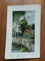 Antik lap, fényes, fényképszerű, tájkép, 1910 körüli