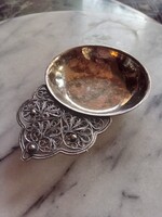 Régi ezüstözött orosz szószos, mártogató tálka, diszes filigrán füllel
