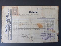1940 Orosháza Török Lajos mozaiklap és cementáru gyár számla illetékbélyeggel