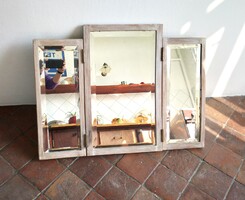 Régi 3 részes kinyitható fózolt metszett tükör falitükör fa keretben