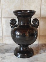 Ifj Badár Balázs népi szecessziós kerámia váza Mezőtúr aranyló eozinos csillogású sötétbarna mázzal