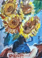 Festmény (AK/01) - BÁNFI : CSENDÉLET (olaj, farost, keretben, asztali kitámaszható, 17x22  cm)