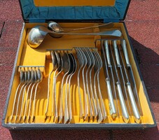 Régi, kb 50 éves jelzett alpakka evőeszközkészlet - teljes készlet dobozában