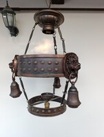 Antik csillár art deco mennyezeti lámpa bronzírozott vas lemez üveg búra nélkül 938 4692