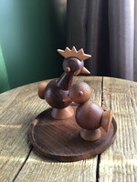 Régi teakfa kakas és tyúk bors, só szóró kis tálcával. Talán dán?