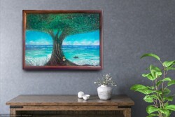 Csendes-óceán. 70x100 cm-es zománckép.  Károlyfi Zsófia Prima díjas művész alkotása tanúsítvánnyal.