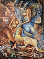 Pillangók modern aktokat ábrázoló olajfestmény 80x60 cm