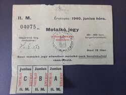 1940 Motalkó jegy motorkerékpár benzinjegy 261–500 ccm Orosháza pecséttel