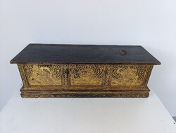 Antik buddhista szertartás eszköz tartó fa doboz arany festéses muzeális Thaiföld rámájana 834 6525