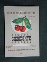 Pálinka címke,VOSZK ,szeszfőzde, kisüsti cseresznye pálinka, 0,2 L. ,1960-