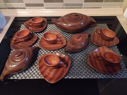 Ritka, organikus formavilágú retró kerámia teáskészlet ​Eladó a képeken látható, különleges, mid-cen