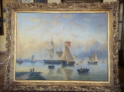 Albert Hess: Tengeri tájkép kikötővel és vitorlásokkal