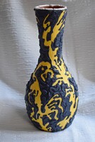 Váza , Király Károly , csurgatott mázas kerámia , 1970 -es évek , magyar iparművészeti termék 27,5cm