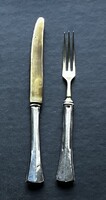 Antik 800-as ezüst jelzésű süteményes kés- villa , aranyozott  pengékkel / villa fej résszel!