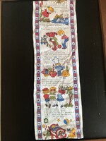 FALIDÍSZ - TEXTIL - 140 x 22 cm - MESEJELENETES - LENVÁSZON - RETRO - HIBÁTLAN