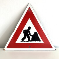 “Men at work” zománcozott fém közlekedési tábla, 30 cm