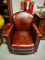 Klasszikus angol chesterfield valódi bőr fotel , bőrfotel , karosszék , újszerű állapotú klubfotel