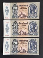 3db 20 Pengő 1941 sorszámkövető és ropogós hajtatlan bankjegyek