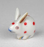 1Y618 Antik ó-herendi porcelán kisméretű piros pettyes nyúl 2.4 cm