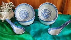 Rizsmintás leveses tálka , kanál.