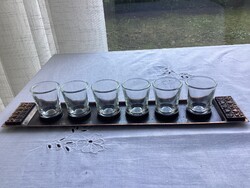 Iparművészeti Likörös készlet bronz tálcával