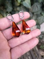 Nagy borostyán köves ezüst fülbevaló