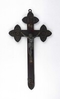 1Y759 Antik faragott fa feszület ezüstözött Jézussal 40 cm