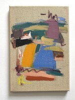 KÉK SZALAG - BALATON, VITORLÁSHAJÓ VERSENY, SZÍNES, VIDÁM, MODERN, OLAJ VÁSZON FESTMÉNY 30 X 21 CM