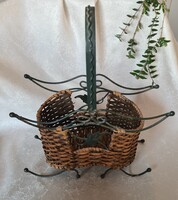 Vintage szőlőlevél motívumos rattan és kovácsoltvas bortartó