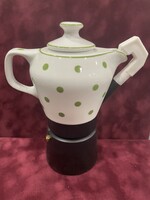 Hollóházi Porcelán kávéfőző zöld pettyes mintával