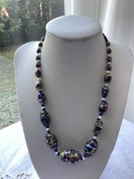 Régi olasz Muránói üveg nyaklánc millefiori és tenyésztett gyöngyökkel