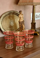 Antik vintage keleti homokfújt piros arany sávos impozáns üvegpoharak