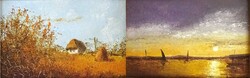 1Y762 Losonci Lilla : "Balatoni fények" és "Tanyán" kisméretű képpár 15 x 10 cm