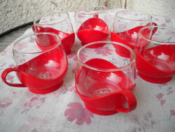 Retro Space Age 2 dl-es hőálló jénai poharak piros műanyag tartóban