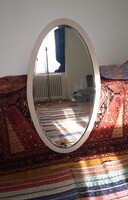 Antik ovális metszett fózolt falitükör tükör fa keretben krétafestékkel vagy anélkül