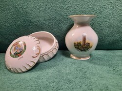 Jénai porcelánváza és tetővel ellátott kör alakú tároló