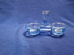Vintage Halványkék Üveg Asztali Készlet – Só-, Bors- és Fogpiszkálótartó