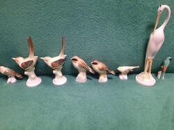 Porcelánfigurák (madarak): 3 Hollóházi, 4 Budapest Porcelán, 1 Herendi