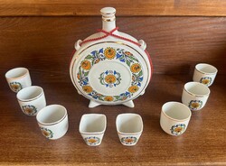 Régi Hollóházi Porcelán Pálinkás kulacs, pohár készlet szép hibátlan együtt Eladó!