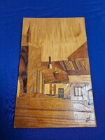 Vintage fali intarzia kép – Kézműves utcakép